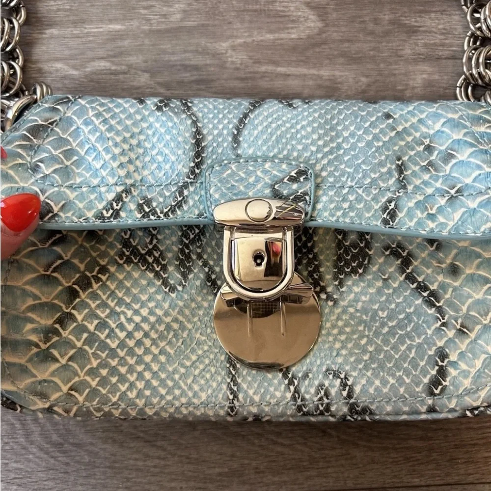 VTG 90’s Y2K Turquoise Exotic Snakeskin Python Luxury Handbag RARE - Picture 4 of 16